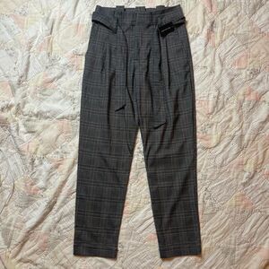 olivaceous black and gray plaid belted academia grunge dress pants size medium